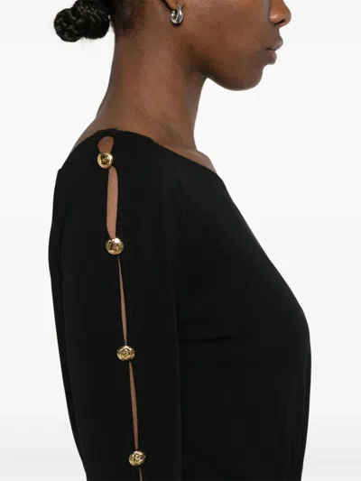 Elisabetta Franchi Black Single-shoulder Midi Dress In Black