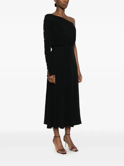 Elisabetta Franchi Black Single-shoulder Midi Dress In Black