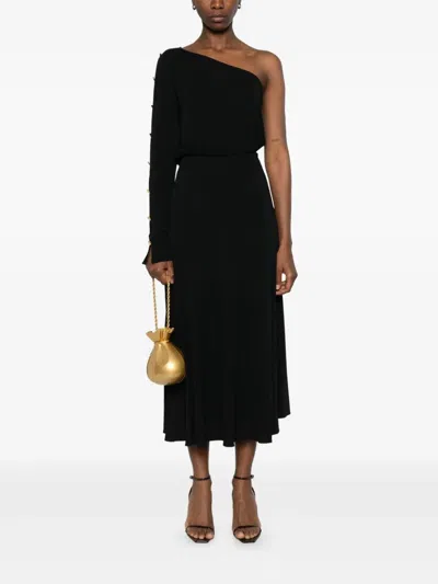 Elisabetta Franchi Black Single-shoulder Midi Dress In Black