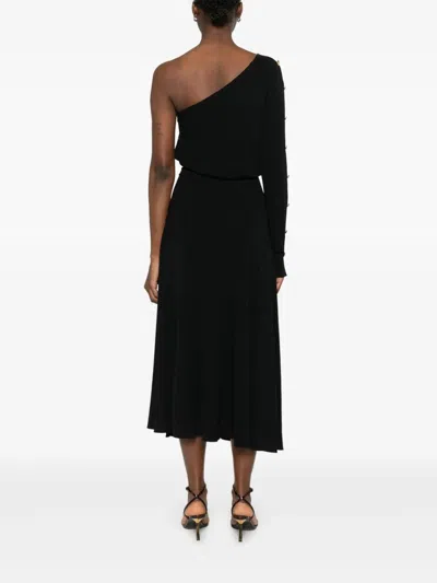 Elisabetta Franchi Black Single-shoulder Midi Dress In Black