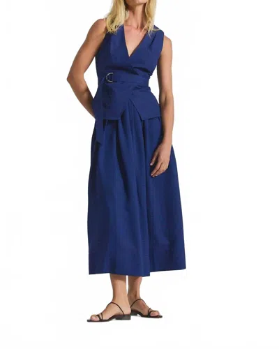 Derek Lam 10 Crosby Annika Mixed Media Mini Grid Georgette Midi Dress In Sailor Navy In Multi