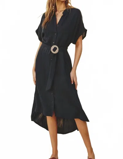 Dress Forum Breezy Button Down Midi Dress In Indigo In Blue