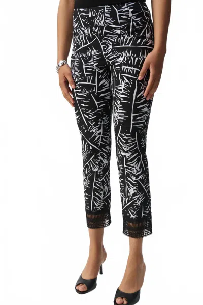 Joseph Ribkoff Tropical Print Cropped Pants In Black/white In Black