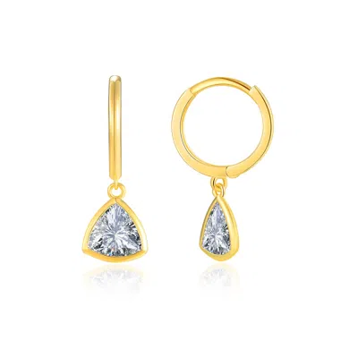 Maxcolor 10k Yellow Gold Trillion Cubic Zirconia Huggie Dangle Earrings In Gold
