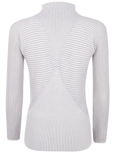 Emporio Armani Fitted Striped Long Sleeve Knit Top In White