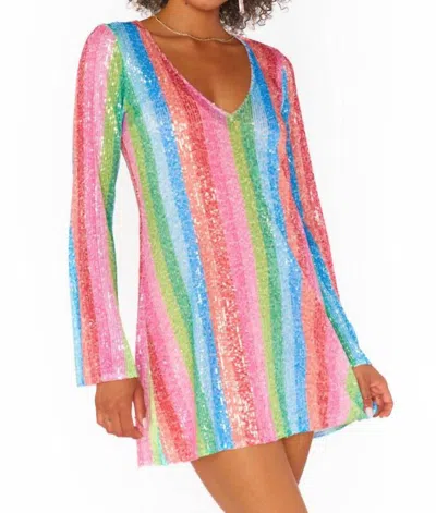 Show Me Your Mumu Revenge Bright Stripe Sequins Mini Dress In Multicolor In Pink