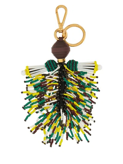 Etro Beaded Keychain With Gold Hardware Attachment In Multi