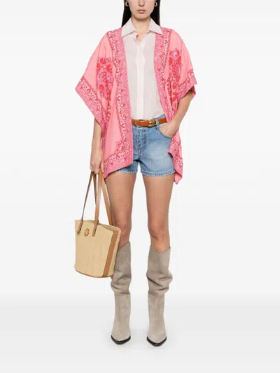 Etro Pink Amoeba Print Poncho In Multi
