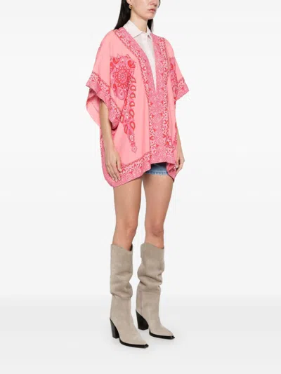 Etro Pink Amoeba Print Poncho In Multi