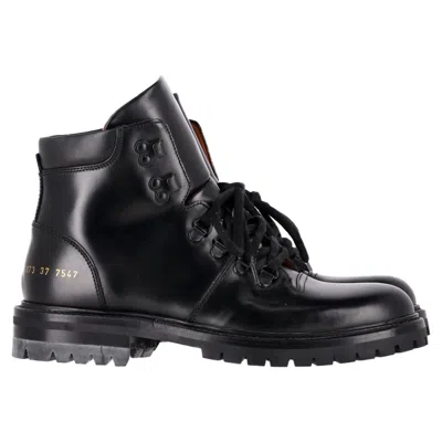 Common Projects Lace-up Hiking Boots In Black Leather In Animal Print
