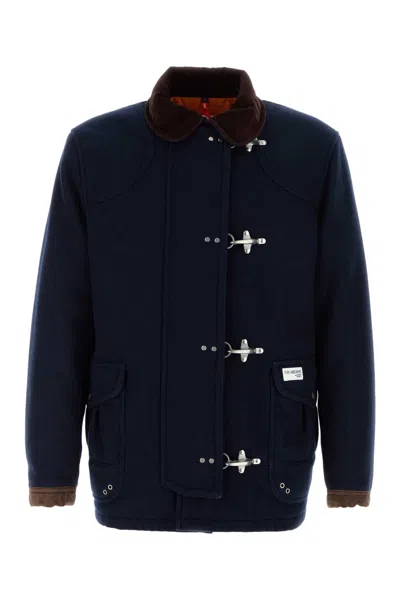 Fay Wool Blend Jacket With Front Pockets And Contrast Collar In Blue