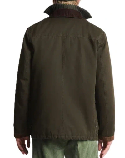 Fay Structured Green Cotton Jacket With Contrasting Collar In Brown