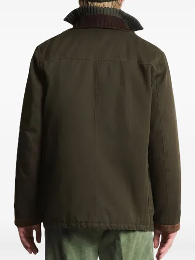 Fay Structured Green Cotton Jacket With Contrasting Collar In Brown