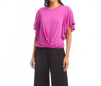 Karen Kane Flutter Sleeve Drape Front Top In Orchid In Purple