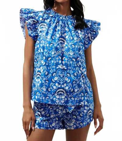 Lulu Floral Cap Sleeve Top In Light Blue White In Blue