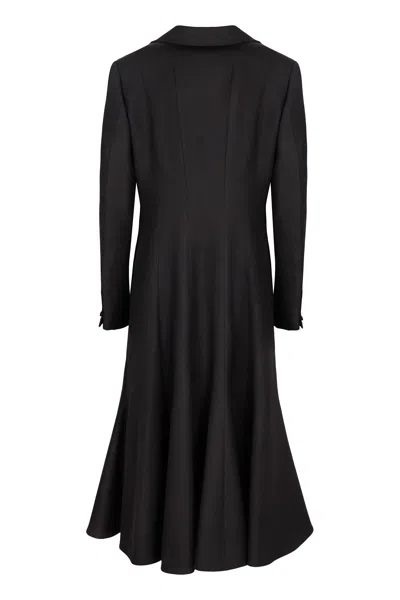 Fendi Black Grain De Poudre Wool Midi Coat With Peplum In Black