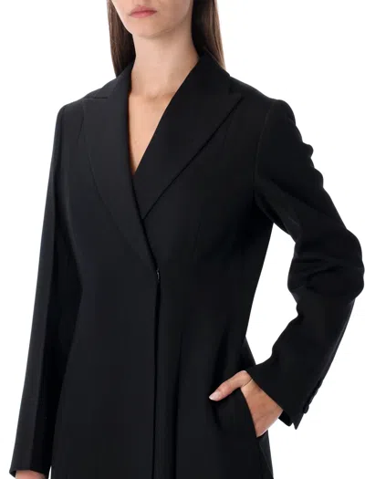Fendi Black Grain De Poudre Wool Midi Coat With Peplum In Black