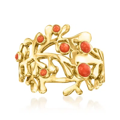 Ross-simons Red Coral Ring In 18kt Gold Over Sterling In Gold