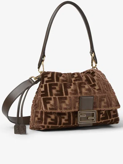 Fendi Women Mamma Baguette Medium Ff Velvet Jacquard Crossbody Bag