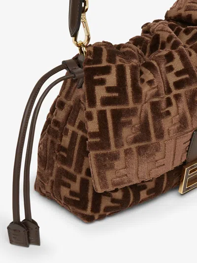 Fendi Women Mamma Baguette Medium Ff Velvet Jacquard Crossbody Bag