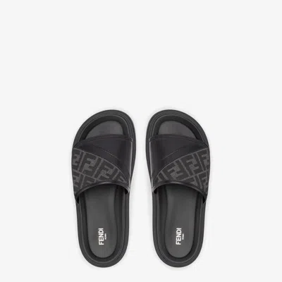 Fendi Men Slide Diagonal In Jacquard Ff In Animal Print