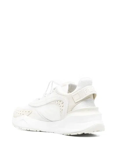 Fendi Sneaker Flow White Beige Embossed Logo In Animal Print