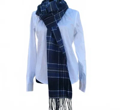 Club Room Women's Luxury Cashmere Scarf In Navy Plaid In Blue