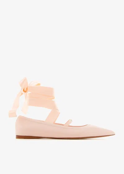 Ferragamo Carice Satin-trimmed Leather Ballet Flats In Pink