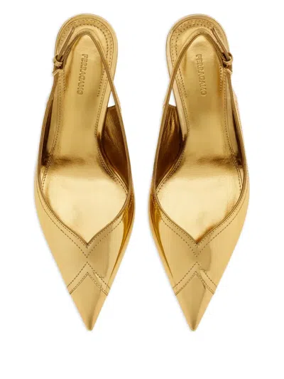 Ferragamo Slingback With Contrasting Inlays In Gold