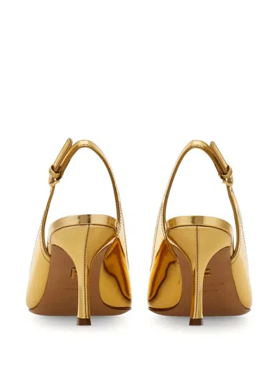 Ferragamo Slingback With Contrasting Inlays In Gold