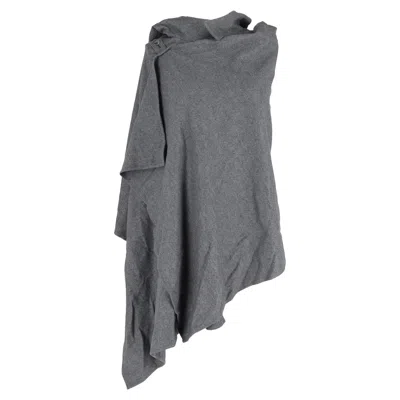 Yohji Yamamoto Hooded Poncho Cape In Grey Wool In Gray