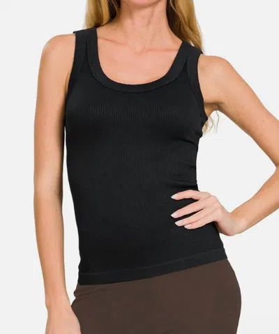 Zenana Ribbed Scoop Neck Tank Top In Black In Black