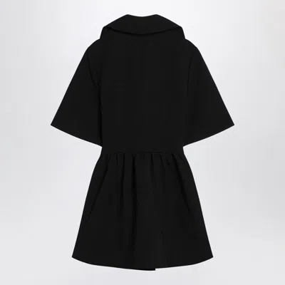 Ganni Mini Dress With Gathered Waist And Short Sleeves In Black