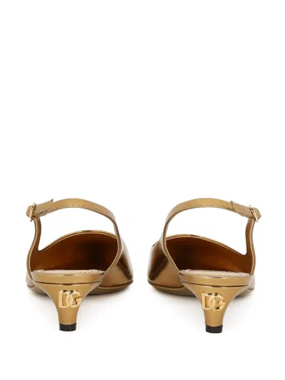 Dolce & Gabbana Golden Slingback Shoe With 3 Cm Heel In Multi
