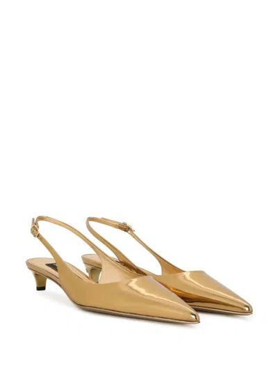 Dolce & Gabbana Golden Slingback Shoe With 3 Cm Heel In Multi