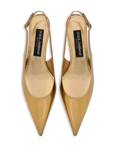 Dolce & Gabbana Golden Slingback Shoe With 3 Cm Heel In Multi