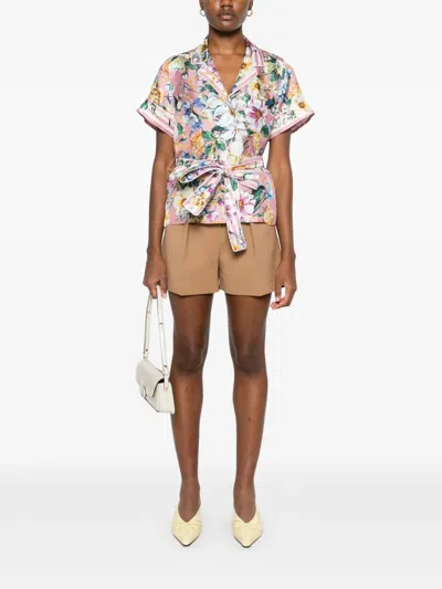 Dolce & Gabbana Pink Mc Shirt With Flower Print And Belt In Multi