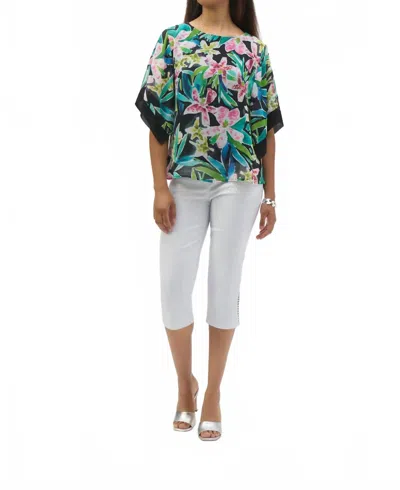 Joseph Ribkoff Tropical Print Chiffon Top In Black/multi In Black