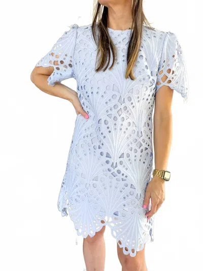 The Beautiful Teresa Seashell Lace Mini Dress In Blue In Blue