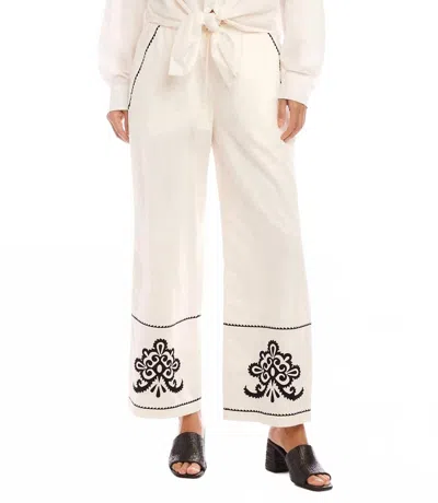 Karen Kane Embroidered Drawstring Ankle Pants In Cream In White
