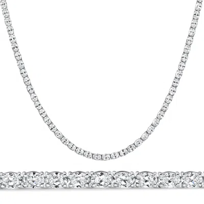 Pompeii3 19ct Oval Diamond Tennis Necklace 14k White Gold Lab Grown In Silver