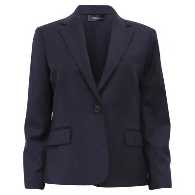 Theory 1 Button Slim Jacket In Navy Blue Virgin Wool In Blue