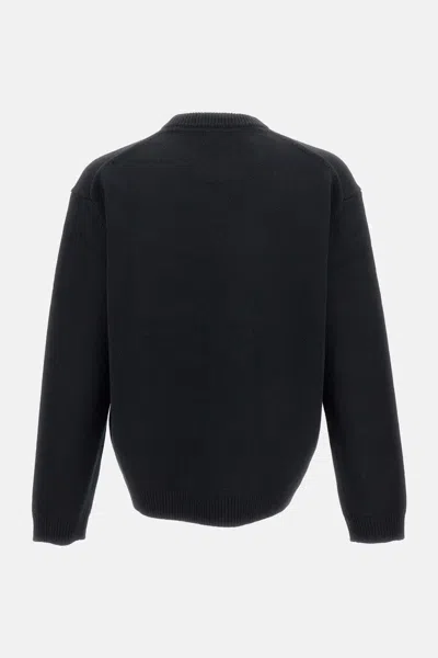 Maison Kitsuné Crew Neck Sweater With Large Fox Embroidery Black In Black