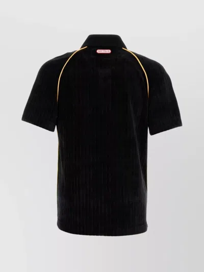 Casablanca Ribbed Collar Corduroy Polo Shirt With Short Sleeves In Black