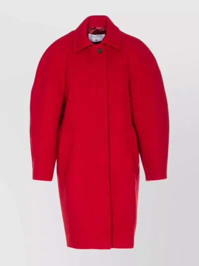 Filippa K Cocoon Raglan Sleeve Coat With Hidden Closure Coats Red In Red