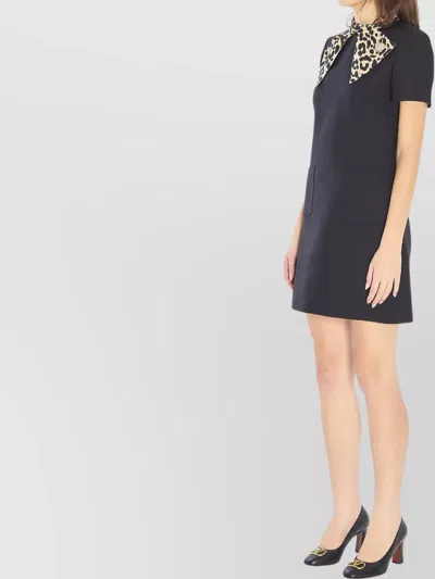 Valentino Black Crepe Couture Dress With Animal-print Bow