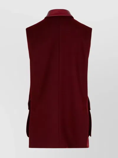 Max Mara Sleeveless Jacket With Leather Collar And Pockets In Animal Print