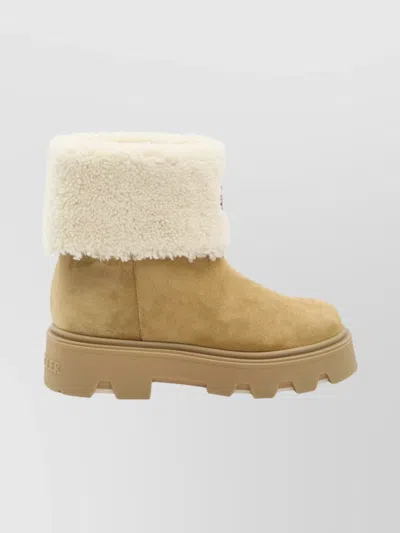 Moncler Aurea Mini Ankle Boots In Suede Leather And Shearling In Brown