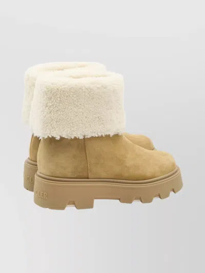 Moncler Aurea Mini Ankle Boots In Suede Leather And Shearling In Brown