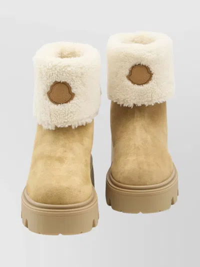 Moncler Aurea Mini Ankle Boots In Suede Leather And Shearling In Brown